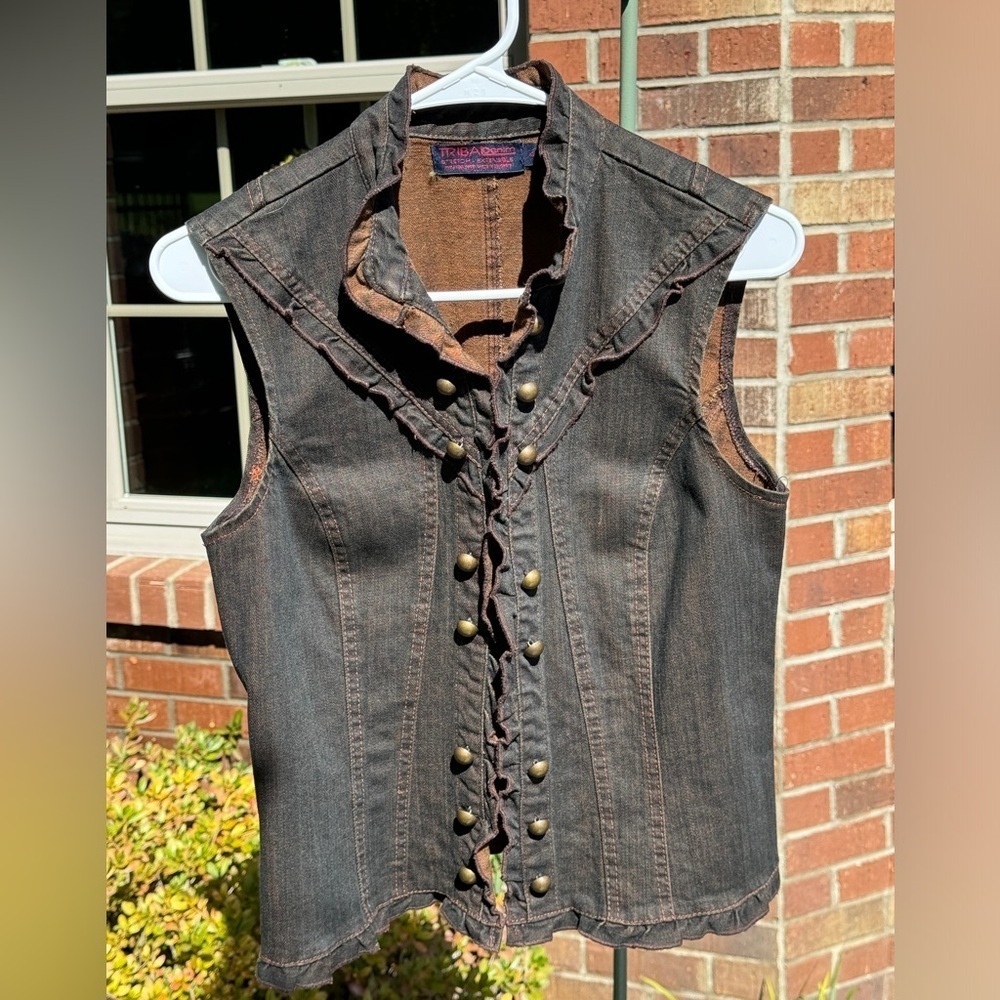 Vintage 1990’s~Tribal Denim~Women’s Size 4~Ruffled Edge & Bodice Vest~TC